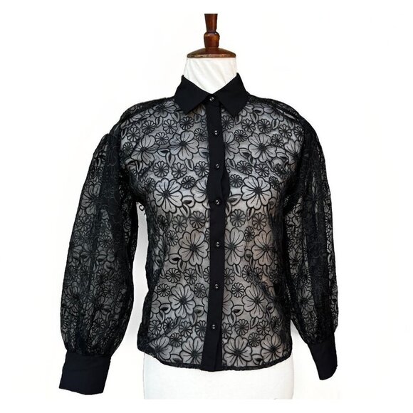 J.O.A. Jackets & Blazers - J.O.A Women’s Black Mesh Floral Sheer Collared Evening Jacket XS NWOT
